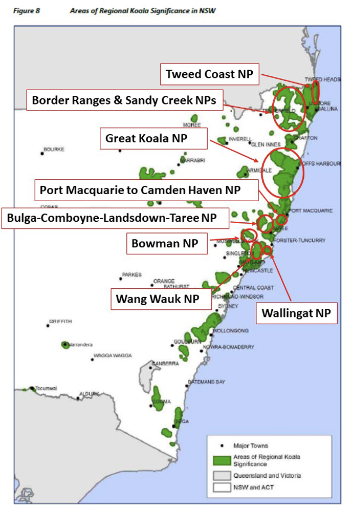 Protected koala hotspot areas in NSW